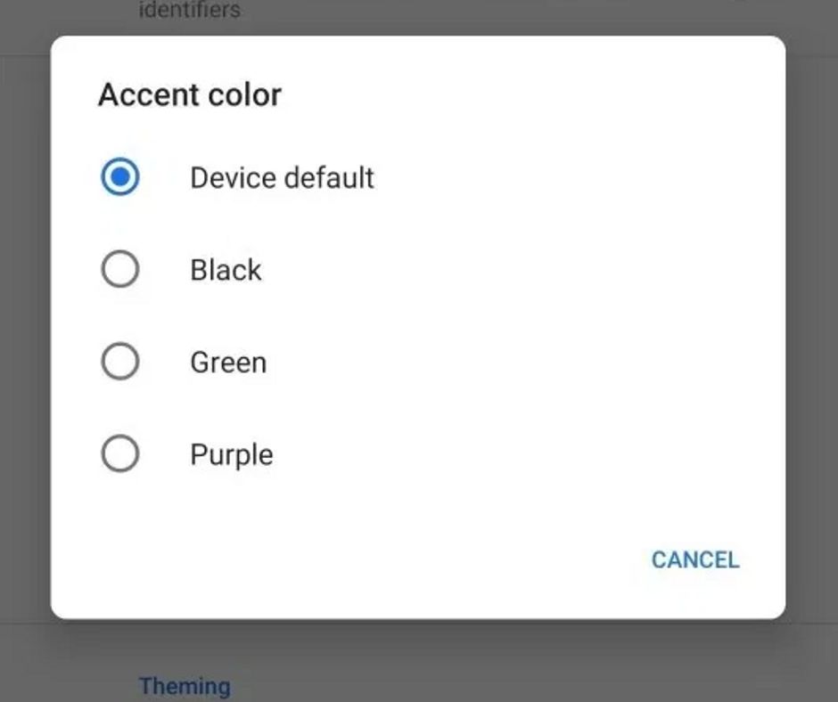 Accent Color Options in Dark and Light Mode Themes