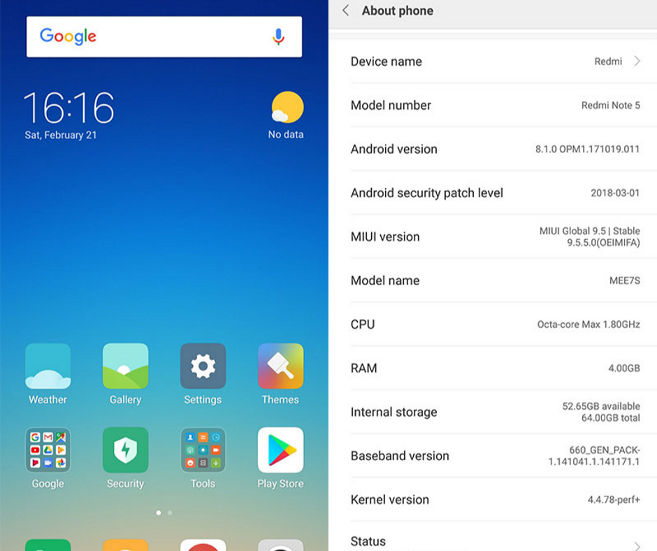 Redmi note 5 Software