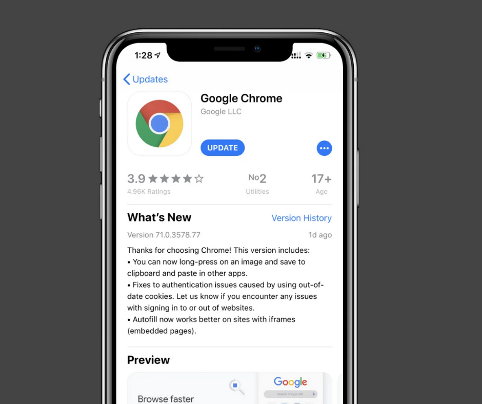 Update Google Chrome manually for iOS