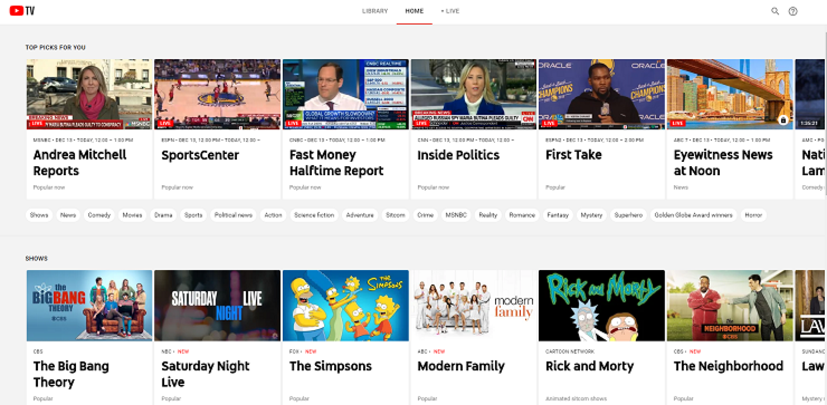 YouTube TV guide now shows 7 days of upcoming programs instead of a few hours