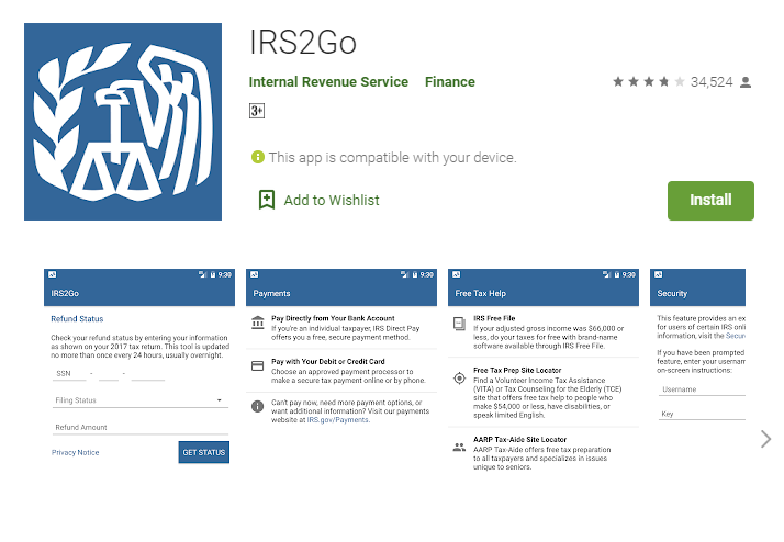IRS2Go Tax Filling Android app