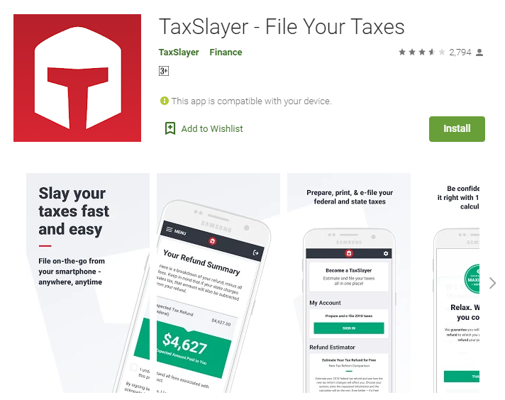 TaxSlayer Android Apps for Taxes Filing