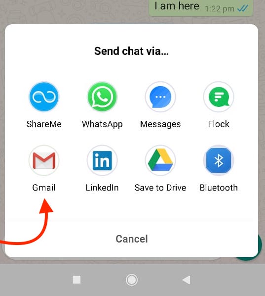 Export to Gmail - Whats app chat